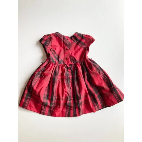 Lot of 2 RALPH LAUREN 24M Baby Dresses - Red Plaid Taffeta & Pink Seersucker - Picture 3 of 16